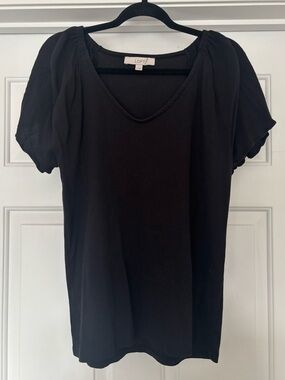 LOFT Black Puff Sleeve V-Neck Blouse Women’s Size XL